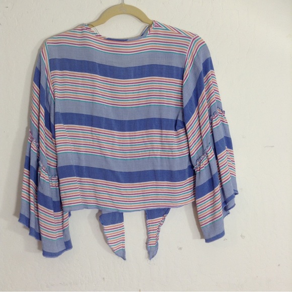 Lavender Field Top Boho Striped Tie Front Crop size small - Picture 2 of 9